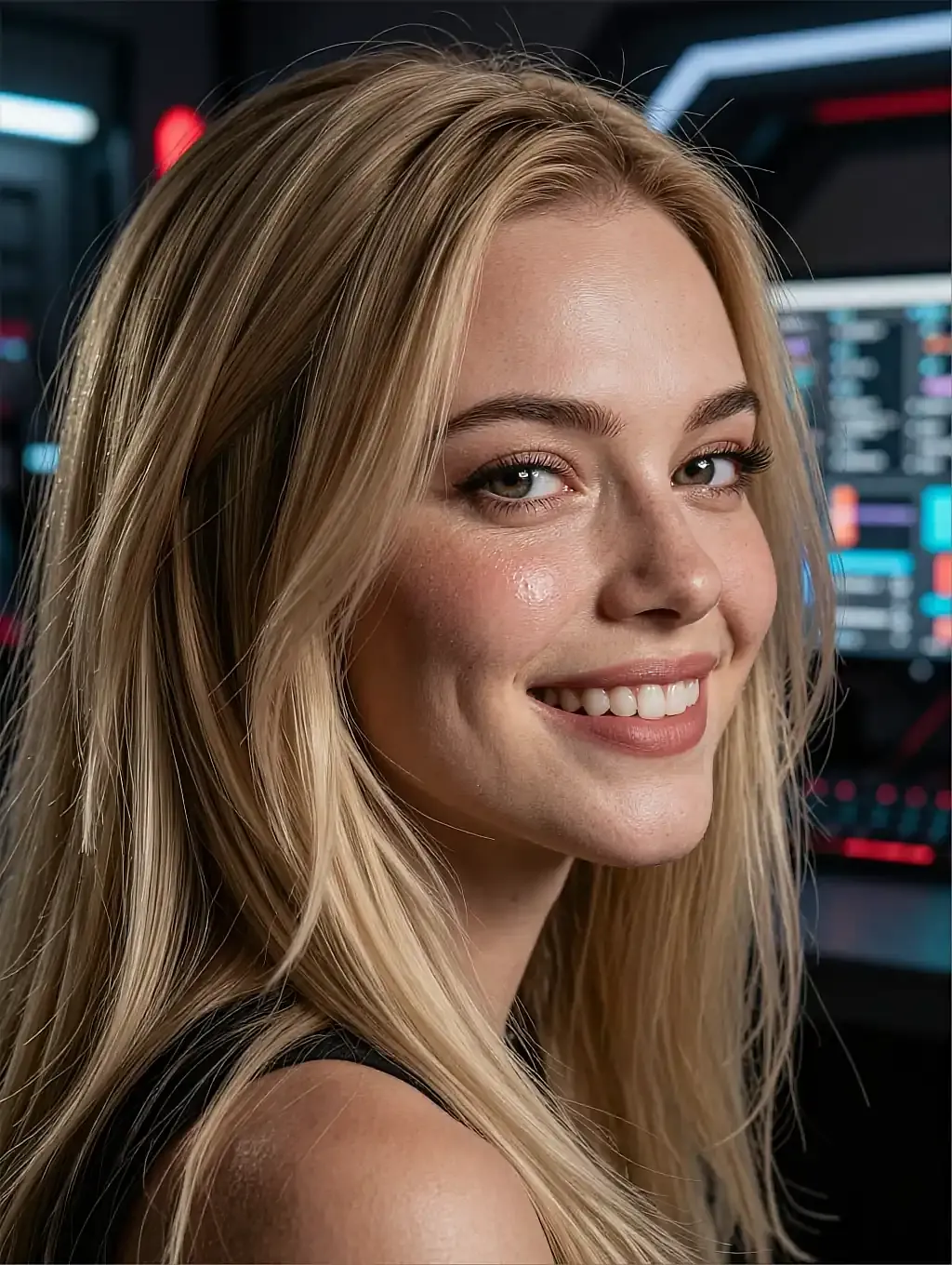 Fictional AI character on the console screen during a scripted game